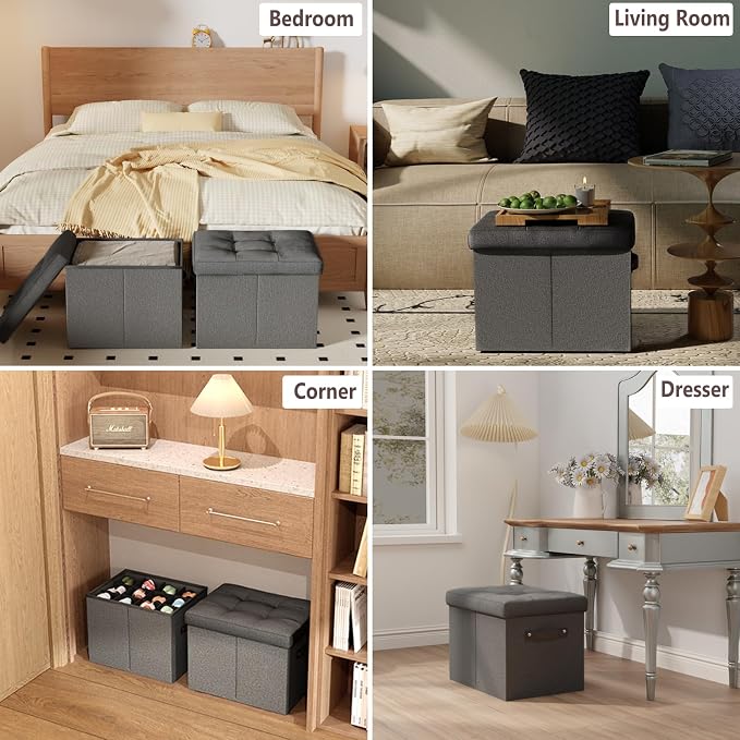 Storage Ottoman Shoe Organizer for Closet - Adjustable Dividers Storage Box for Shoes | Clothes | Toy | Blanket, Foldable Foot Stool Small Bench Shoe Cabinet for Living Room & Bedroom