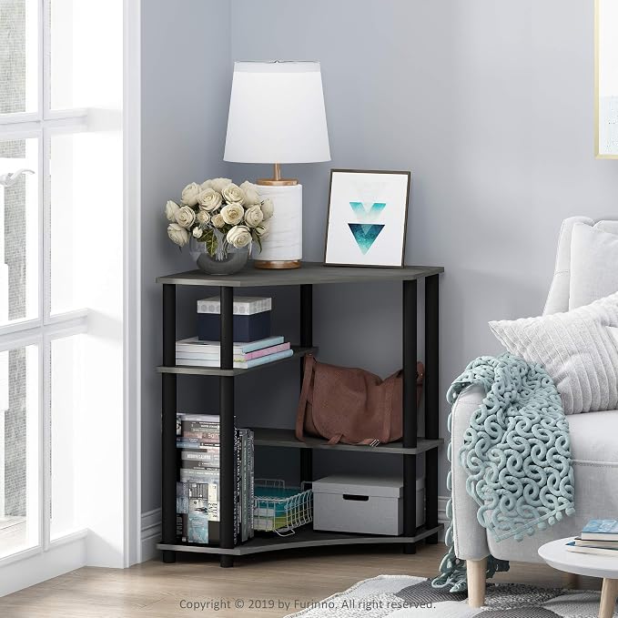 Furinno TURN-N-TUBE Desk, Gaming Desk with Shelves, Corner Computer Desk with Shelves, Office Desk, Space Saving, For Home Office, Bedroom, French Oak
