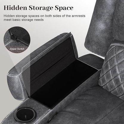 Yolsali Recliner Chairs for Adults, Oversize Manual Reclining Chair with 2-Tier Cushions, Dutch Velvet Recliner Chair with Hidden Storage Space, Living Room Recliner Chairs with Cup Holders - Grey