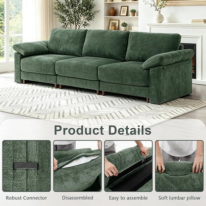Oversized L Shaped Sectional Couch for Living Room, Extra Large Deep Seat Modular Sectional Sofa with Washable Covers, Modern Cloud Couch for Apartment, Bedroom (Green, 3 Seater)