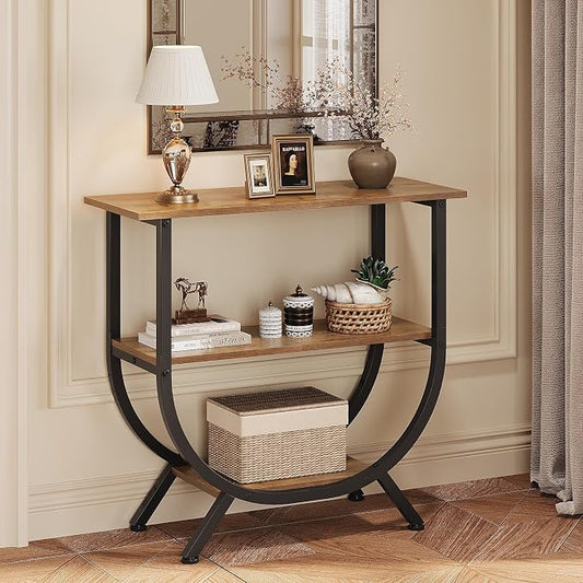 Trironsun 3 Tier Console Table with Storage 30" Height Entryway Table with Open Shelves Industrial Sofa Table Behind Couch for Living Room Hallway Entrance (Rustic Brown)