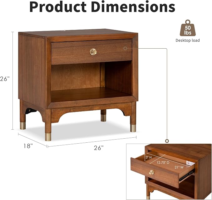 Furniture of America Forma Modern Solid Wood 4-Piece Bedroom Set with Storage Bed with LED Lights, Ball-Bearing Glide on Nightstand and Dresser with Mirror, No Box Spring Needed, King, Walnut