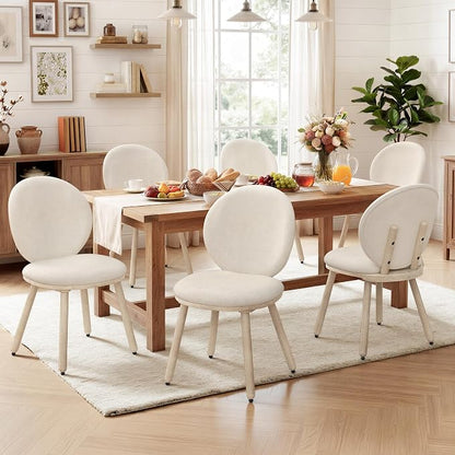 LUE BONA Dining Chairs Set of 6, Upholstered Fabric Chairs with Dual-Spine Backrest, Kitchen Chairs with Solid Wood Legs and Ergonomic Curved Seat, Easy Assembly for Kitchen Dining Room, Linen