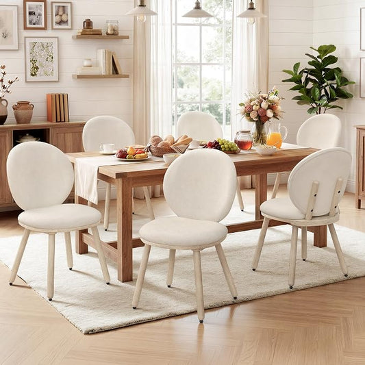 LUE BONA Dining Chairs Set of 6, Upholstered Fabric Chairs with Dual-Spine Backrest, Kitchen Chairs with Solid Wood Legs and Ergonomic Curved Seat, Easy Assembly for Kitchen Dining Room, Linen