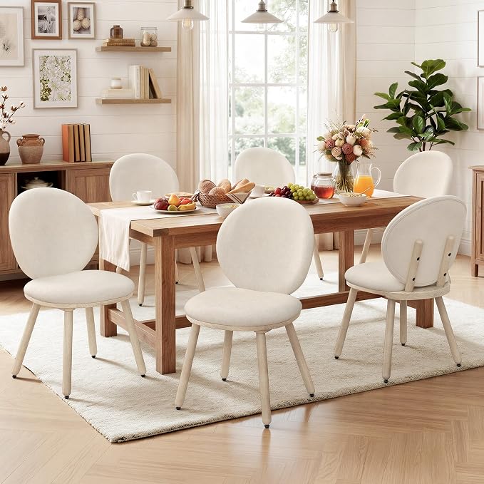 LUE BONA Dining Chairs Set of 2, Kitchen Chairs with Solid Wood Legs and Ergonomic Curved Seat,Upholstered Fabric Chairs with Dual-Spine Backrest, Easy Assembly for Kitchen Dining Room, Linen