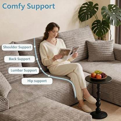 JINGLING 94" L Shape Couch with Left Chaise, Memory Foam Boneless Sectional Sofa in a Box, No Assembly Modular Small Couches for Small Spaces, Living Room, Apartments, Plush Corduroy, Camel
