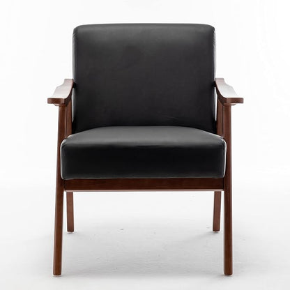 Container Furniture Direct Accent Chair with Microfiber Upholstery and Solid Wood Frame, Classic Mid-Century Modern Living Room Furniture for Extra Seating, Black PU/PVC