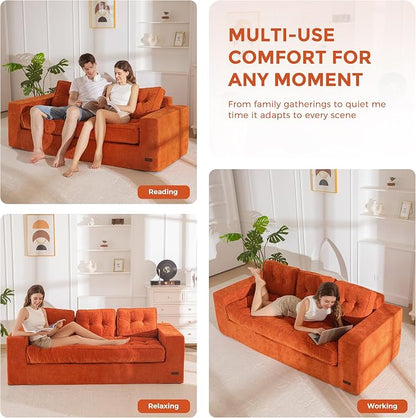 MAXYOYO 3-Seater Boneless Sofa Couch, Tufted Sofa Lounge for Living Room, Comfy Bean Bag Chair High-Density Foam Couch with Pillows, No Assembly Required