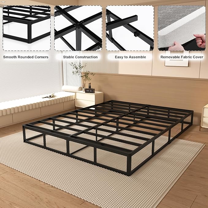 NHODIR 8 Inch Full Size Box Spring, Heavy Duty Metal Bed Base with Easy Clean Fabric Cover, Noise Free Mattress Foundation, Easy Assembly