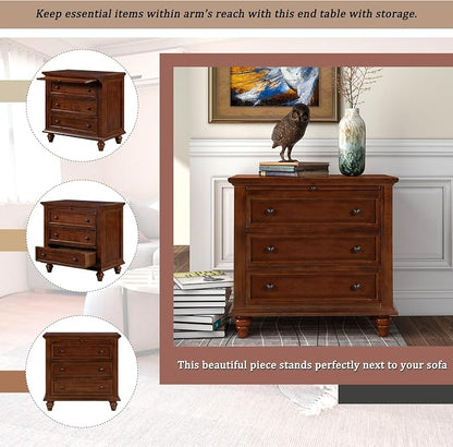 Merax Wood Nightstand with Drawers Set of 2, Bedside End Table with Pull Out Tray, Brown (No Guide Rails)