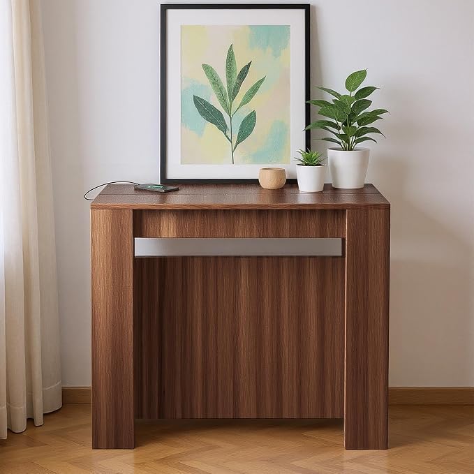 Kikihouse 19.6"-118.1" Modern Extendable Dining Table with Outlet, 2 to 12 People Space Saving Expanding Table with Storage for Party, Weddings, Meetings, Celebrations (Brown)