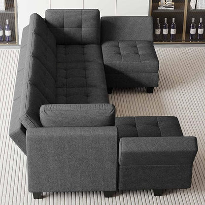 Belffin Modular U Shaped Sectional Sofa Couch with Reversible Chaises 6-seat Sectional Couch with Storage Seat Modular Sectional Set with Ottomans Dark Grey