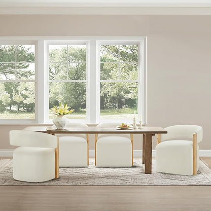 KISLOT Upholstered Dining Chairs Set of 2, Barrel Modern Dining Room Chairs with Casters, Kitchen Side Wooden Armchair with Fabric Cushion Seat for Bedroom, Livingroom, Reading Room, Beige, 2 Boxs
