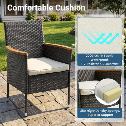 Wisteria Lane 5-Pieces Patio Dining Sets, Rattan Outdoor Table and Chairs with Acacia Wood Tabletop, Metal Patio Dining Furniture for 4 with Removable Cushions for Deck Garden Backyard, Grey