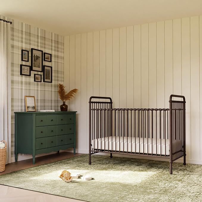 Namesake Abigail 3-in-1 Convertible Metal Crib in Vintage Iron, Greenguard Gold Certified | GREENGUARD Gold Certified, Converts to Toddler Bed & Daybed, 4 Adjustable Mattress Heights, Conversion Kits Sold Separately