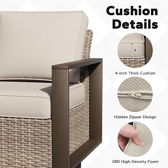 Outdoor Patio Swivel Rocker Chairs, 7 Pieces Wicker Furniture Set, 2 Swivel Rocking Chairs, 2 Sofa 2 Ottoman and 1 Table, Wide Armrest, Thick Cushions and Deep Seating for Garden, Backyard, Porch