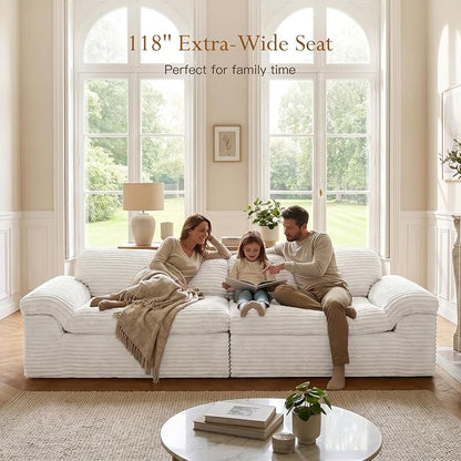 Vesgantti 118" Boneless Couches for Living Room, Modular Sectional Couch in Corduory | Memory Foam | No Assembly Required, Deep Seat Cloud Sofa for Apartment, Office (Beige)
