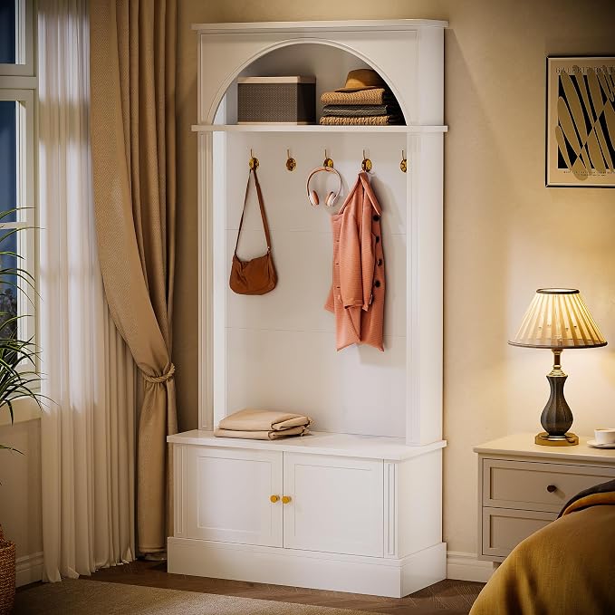 Tribesigns Hall Tree with Bench and Shoe Storage, 4-in-1 Design Entryway Bench with Coat Rack, 70.86" Tall Mudroom Rack with 5 Double Hooks and Adjustable Shelf for Hallway (White)