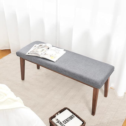 kinmars Upholstered Bench for Bedroom End of Bed,42.5-inch Entryway Bench for Living Room,Dining Bench with Padded Seat and Solid Wood Leg for Kitchen Bedroom,Indoor and Hallway (Bench, Grey)