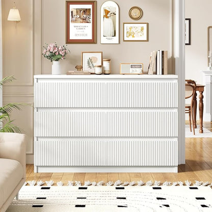 Jocoevol 6 Drawer Fluted Dresser, Modern Chest of Drawers for Bedroom with Hidden Handles, Wood Storage Organizer Cabinet for Living Room & Entryway, White (15.7" D x 47.3" W x 31.6" H)