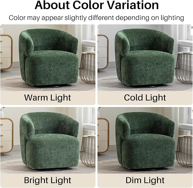 SOFTHION Swivel Accent Chair, Chenille Barrel Chair for Living Room, Cozy Round Boucle Arm Chair, Metal Base for Club Nursery Bedroom, Green