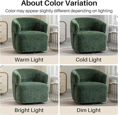 SOFTHION Swivel Accent Chair, Chenille Barrel Chair for Living Room, Cozy Round Boucle Arm Chair, Metal Base for Club Nursery Bedroom, Green