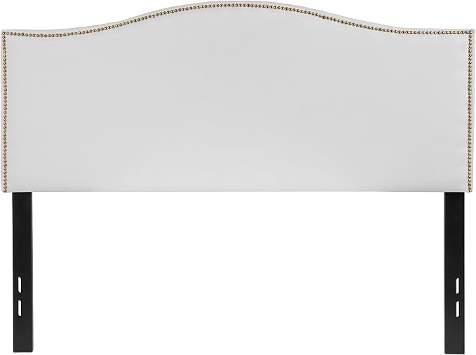 EMMA + OLIVER Upholstered Full Size Headboard with Nailtrim in White Fabric