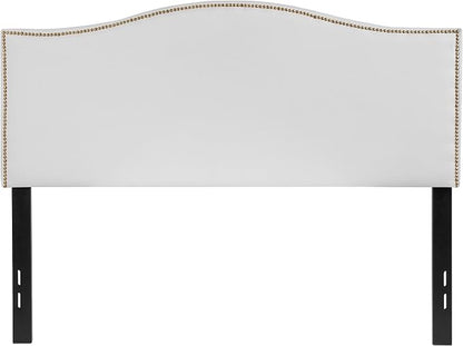 EMMA + OLIVER Upholstered Full Size Headboard with Nailtrim in White Fabric
