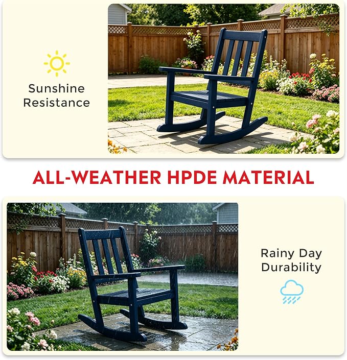 Costaelm Paradise Kids Outdoor Preschool HDPE Plastic Rocking Chair (Set of 2), Navy Blue