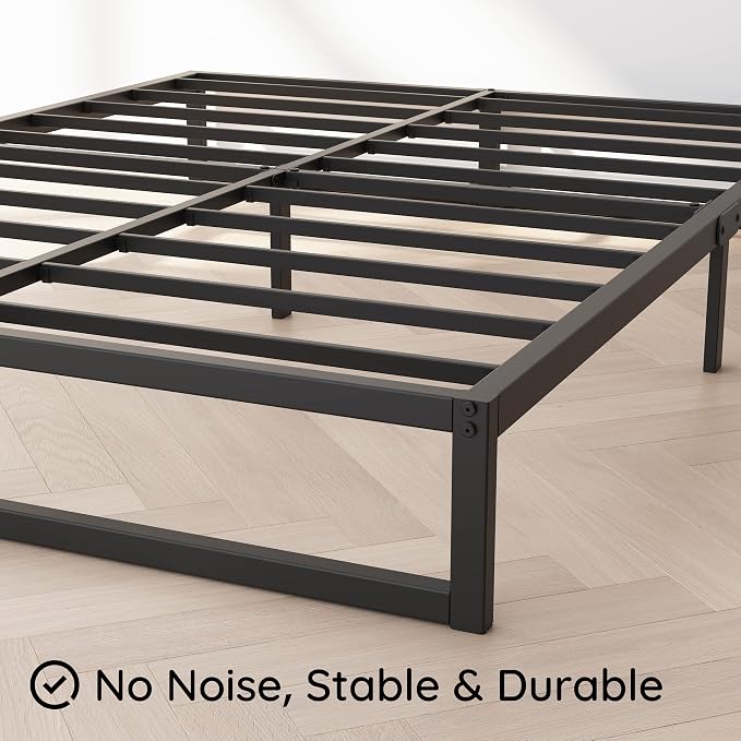 Richwanone 8 Inch King Size Bed Frame Heavy Duty Metal Platform Bed, Black | King Size Bed Frame, Mattress Foundation with Steel Slat Support, No Box Spring Needed, Easy Assembly