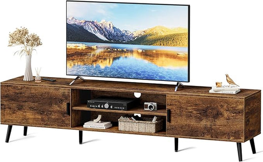 SUPERJARE 70.9 Inch TV Stand for 65, 75 Inch TV, Entertainment Center with Adjustable Shelf, 2 Cabinets, TV Console Table, Media Console, Solid Wood Feet, Cord Holes, for Living Room, Rustic Brown