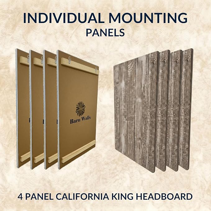 Barn Walls California King Wood Headboard - Graywash Farmhouse Design - Wall Mounted Floating Headboard for Cal King Size Bed - Handcrafted Solid Wood - Easy No-Drill Installation