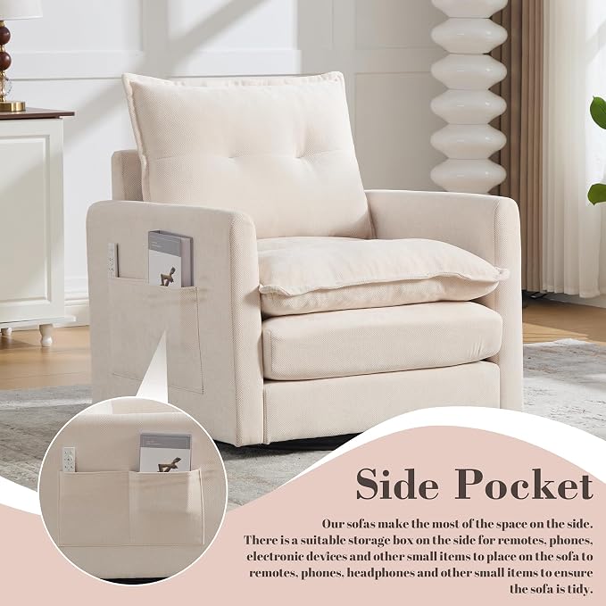 Swivel Accent Chair Set of 2, Modern Swivel Barrel Chair for Living Room, 360 Degree Comfy Square Accent Barrel Chair, Upholstered Sofa Armchair for Bedroom,Reading, Chenille, Beige