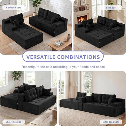 Hobestluk Modular Sectional Sofa Couches L-Shape Couch 3 Seat Modular Sofa Memory Foam Sectional Couches for Living Room, Cloud Couch with Oversized Chaise (Ebony Corduroy, 108", Left Hand Facing)