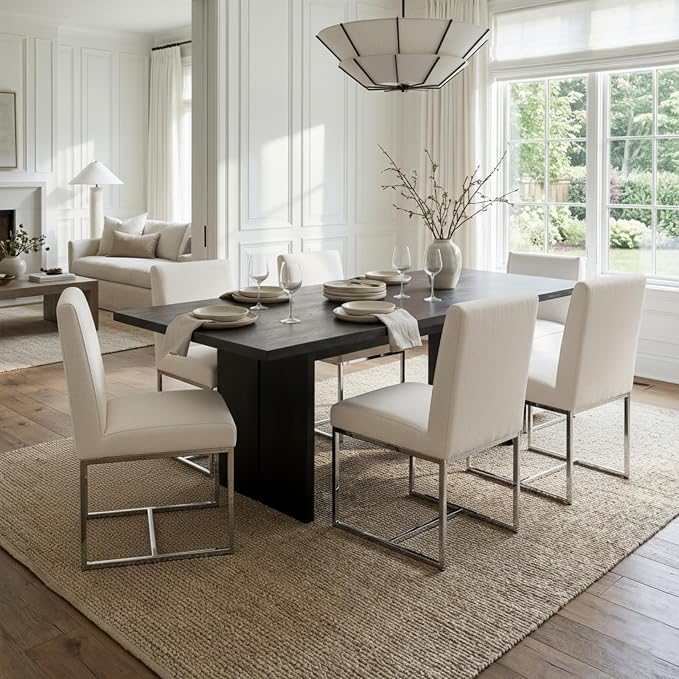CIMOTA Modern Dining Chairs Set of 2, Upholstered Dining Room Chairs Armless Guest Side Chair with Chrome Base for Dining Room/Kitchen, Beige, 2PCS