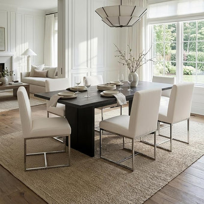 CIMOTA Modern Dining Chairs Set of 4, Upholstered Dining Room Chairs Armless Guest Side Chair with Chrome Base for Dining Room/Kitchen, Beige, 4PCS