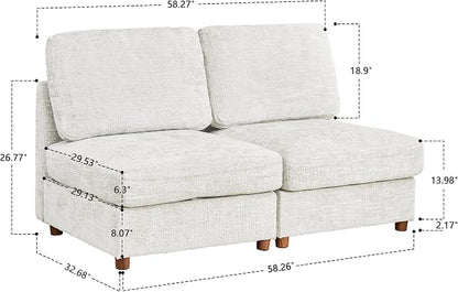 ORRD Modern Chenille Middle Armless Sofa Seat Set of 2 for Modular Sectional Couch for Living Room, White