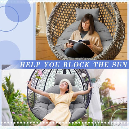 Tudomro Light Gray Waterproof Egg Chair Cushion with Pillow Filling 2.58 kg Replacement Rocking Wicker Chair Cushion 48" x 32" High Back Hanging Swing Hammock Pad Thicken for Outdoor Patio Garden