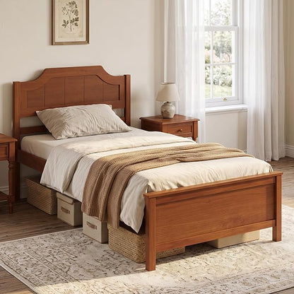Giantex Twin Size Wooden Bed Frame with Headboard, Wood Slat Support | Farmhouse Platform Bed with Heavy Duty Mattress Foundation, Under-Bed Storage, No Box Spring Needed, Easy Assembly (Walnut)
