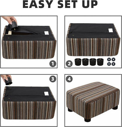 CAROLMADE Small Foot Stool Ottoman Footstool with Legs Under Desk Footrest for Living Room Bedroom and Office,Linen-Stripe Brown