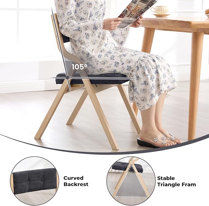 6-Pack Folding Dining Chairs with Cushion,Padded Foldable Dining Chairs,Portable Wooden Folding Chairs with Tufted Buttons Seat for Dining Rooms Kitchen Wedding and Party Indoor Darkgrey