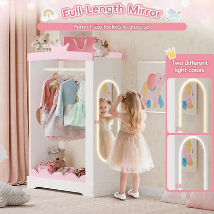 Xilingol Kids Armoire with Jewelry Cabinet, Dress up Storage with Mirror, Princess Dress Closet and Costumes Wardrobe Closet, Costume Organizer for Bedroom, Kids Room, Girls (White)