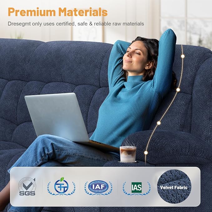 Dresegmt Loveseat Recliner Sofa Set, Flip Middle Backrest Design 3 Seater Reclining Sofa and Single Oversized Recliner Chair, Manual Couches for Living Room/RV (Blue, 3+1)