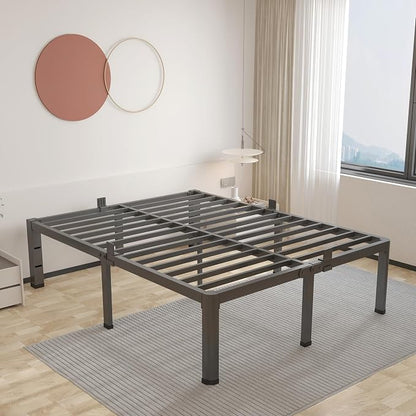 ROIL 20 Inch King Bed Frame with Rounded Corner and Headboard Hole Mattress Retainers 3500LBS Metal Heavy Duty Steel Slats No Box Spring Needed Platform Noise-Free Easy Assembly