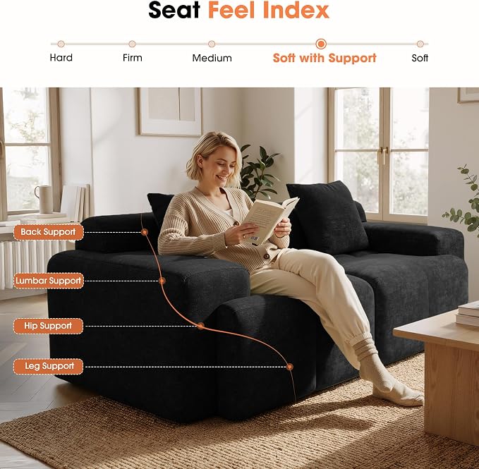 83.5" Boneless Loveseat Couch, 30" Deep Seat Modular Sofa, Cloud Comfy Couches for Living Room, Apartment, Bedroom, No Assembly Required (Dark Gray)