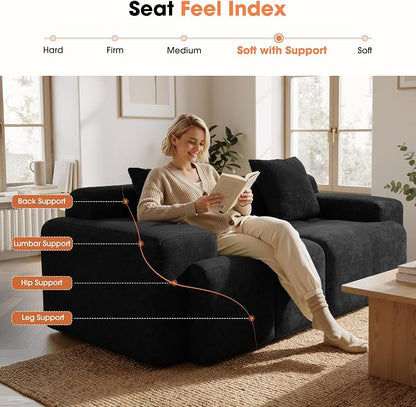 83.5" Boneless Loveseat Couch, 30" Deep Seat Modular Sofa, Cloud Comfy Couches for Living Room, Apartment, Bedroom, No Assembly Required (Dark Gray)