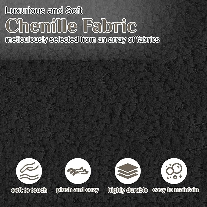 Half Moon Curved Sectional Sofa with 2 Throw Pillows, Modern Style 2-Seater Chenille Leisure Couch with Curved Backrest, Easy Assembly, for Apartment, Living Room, Bedroom, Black （76 inch）