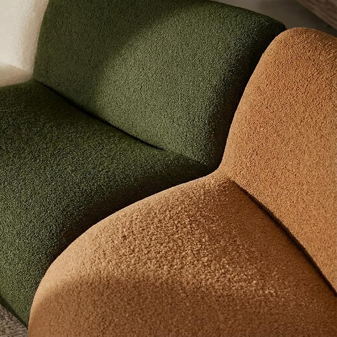 Sofa Corner Modular, Modern Boneless Sofa with Deep Seat, Sherpa Boucle Cloud Couch for Living Room, Cozy Teddy L-Shaped Couches, No Assembly, Green, Sofa Corner Modular