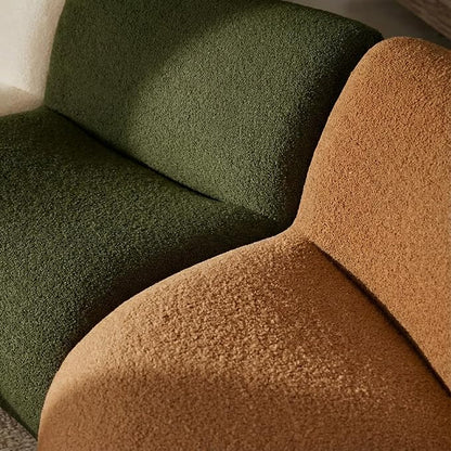 Sofa Chair, Modern Boneless Sofa with Deep Seat, Sherpa Boucle Cloud Couch for Living Room, Cozy Teddy L-Shaped Couches, No Assembly, Green, Sofa Chair