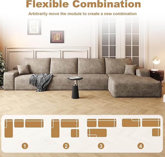 AUGOP 136" Sectional Couches for Living Room Modern Modular Sofa with L-Shape Couchs Upholstered Boneless Couch Deep Seat Sectional Couch with Chaise (Camel, Right Facing Chaise+3Seaters)
